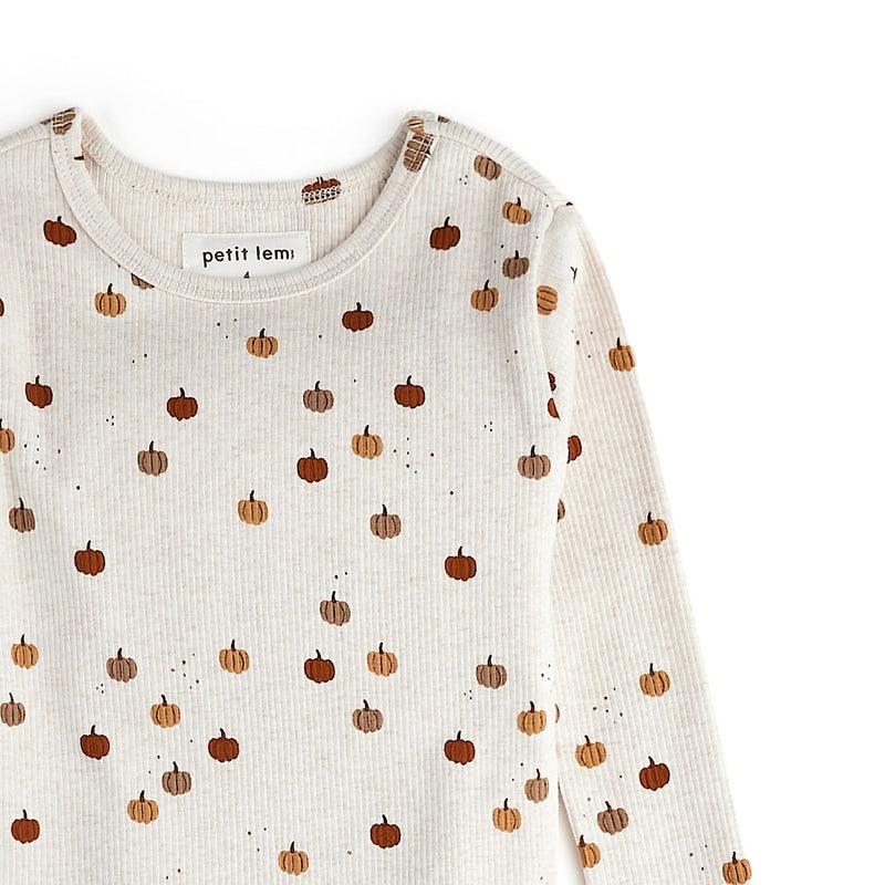 Pumpkin Print on Heathered Oatmeal PJ Set