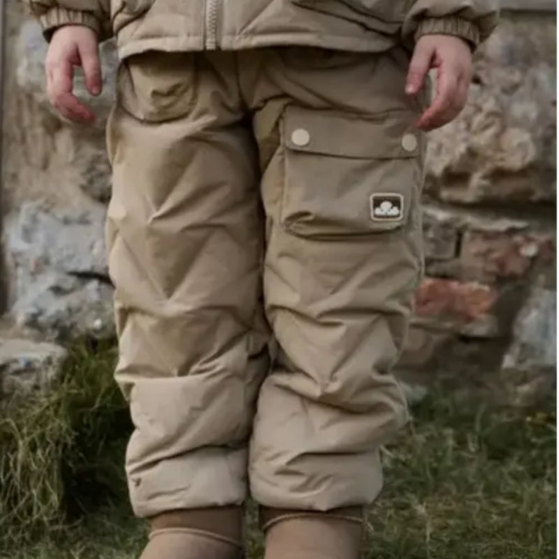 Recycled Nylon Taslon Kids Quilted Cargo Down Pants