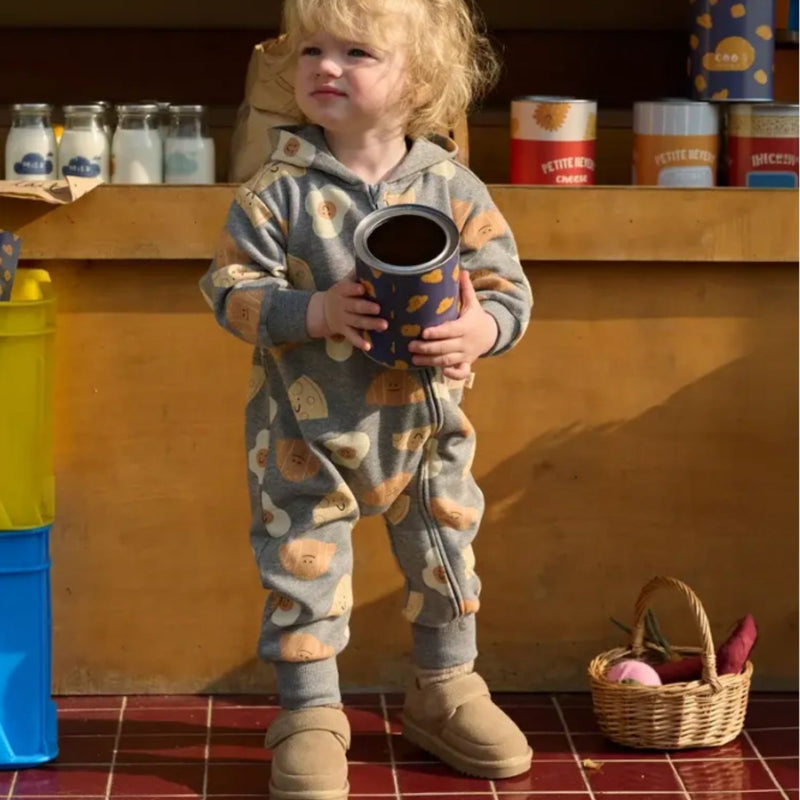 French Terry Smiley Side Up Hooded Romper