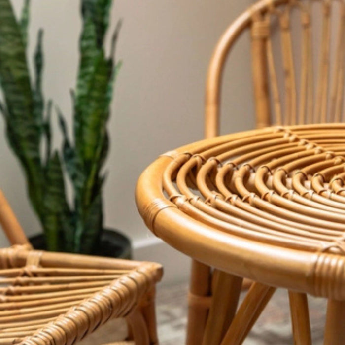 Rattan Kids' Table + Two Chairs Set