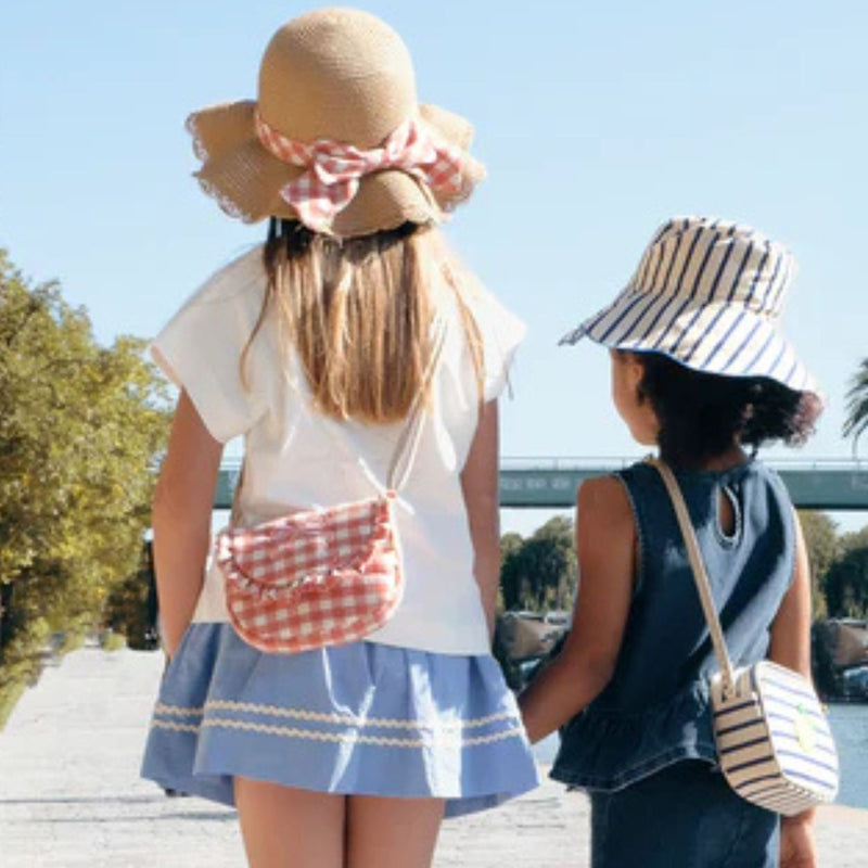 Gingham Bow Scalloped Straw Sun Hat