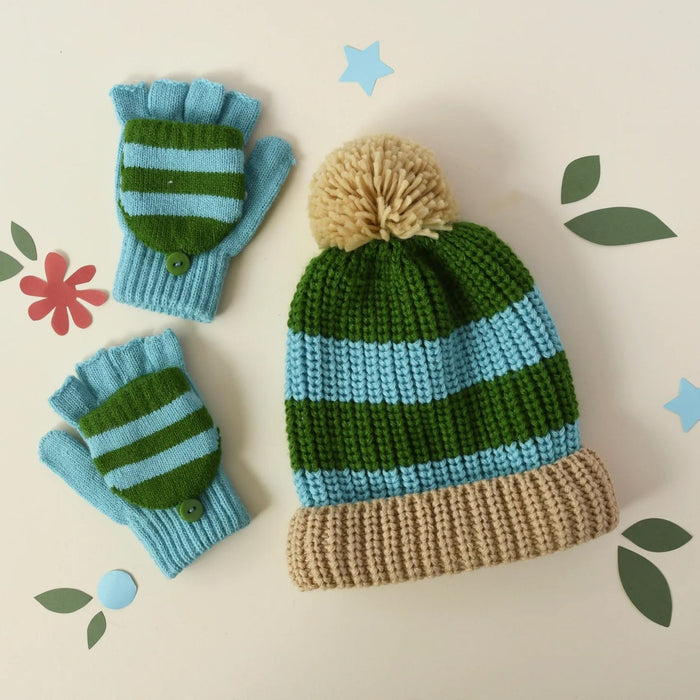 Cozy Striped Knitted Hat Green