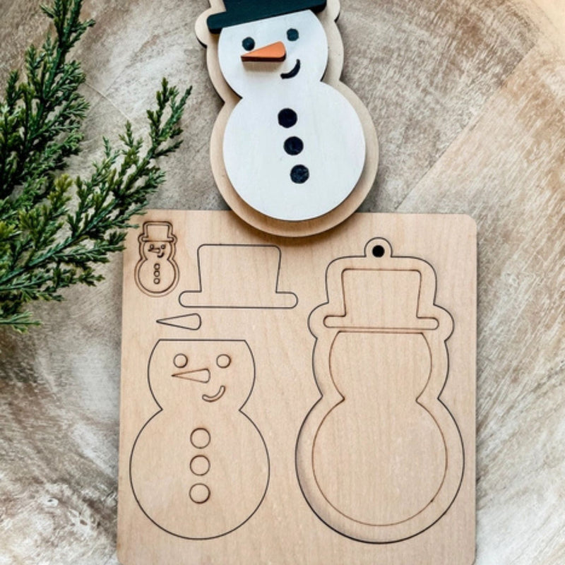 DIY Wooden Pop-Out Ornament - Snowman