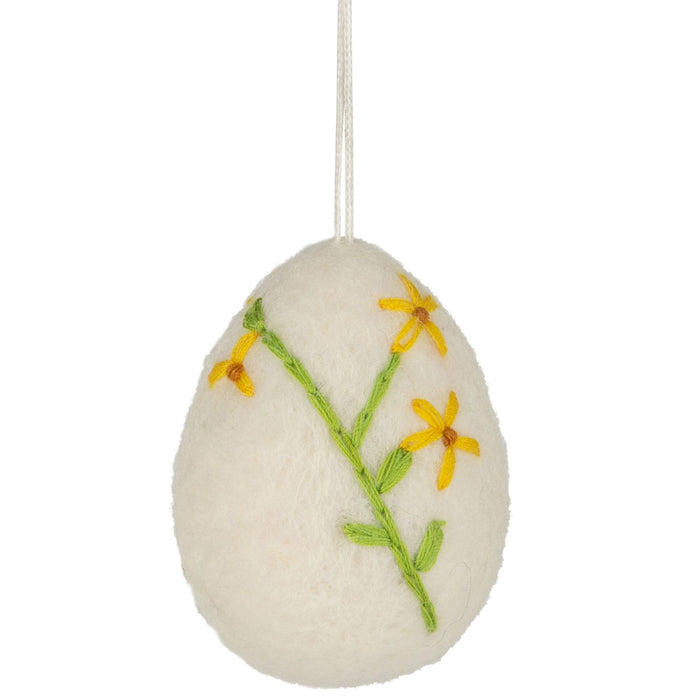 Felt Egg Ornament with Embroidered Flower Pattern