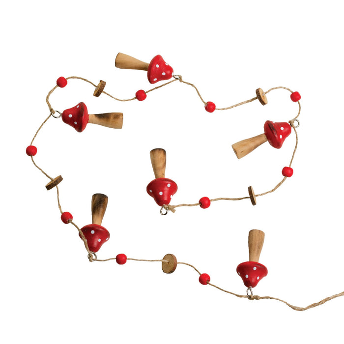 Painted Wood Mushroom Garland with Beads