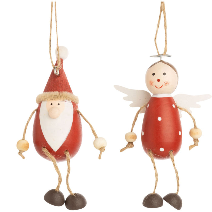 Wooden Santa + Angel Ornaments with Dangling Legs