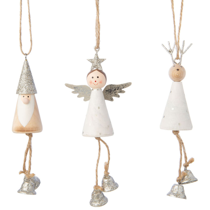 Wood Body Mini Angel, Santa + Reindeer Ornaments