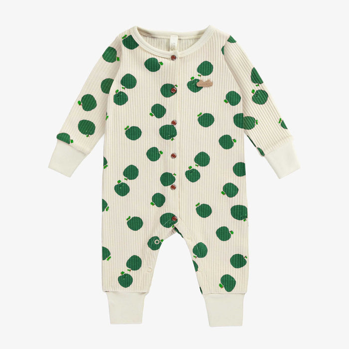 One-Piece Ribbed Knit Pajamas with Apples Print