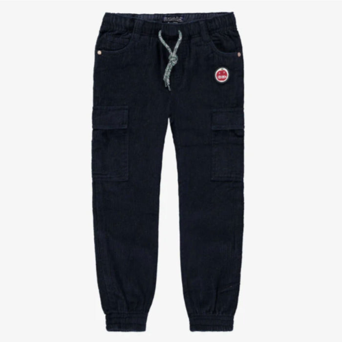 Navy Relaxed Fit Pants with Cargo Pockets in Corduroy