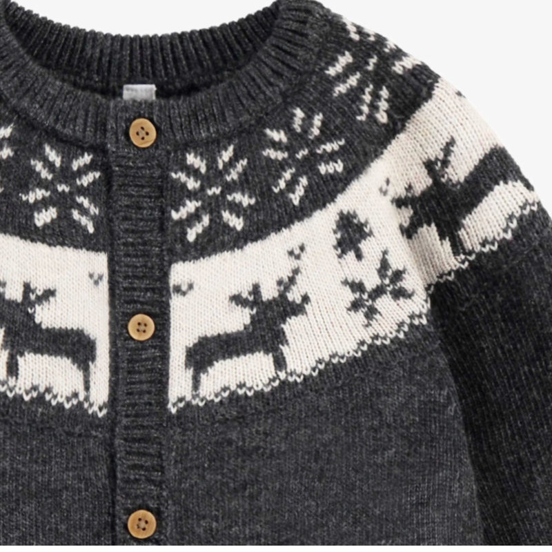Gray Knit One-Piece, Jacquard Winter Deer