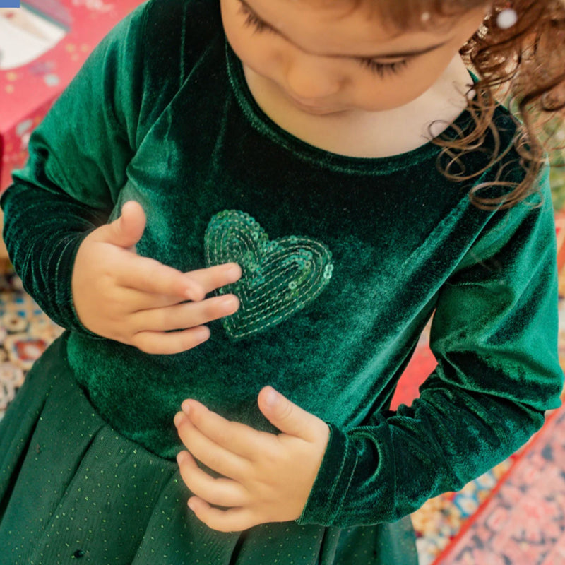 Green Dress in Velvet + Sequin