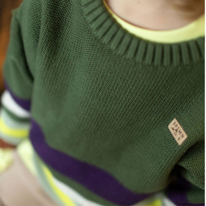 Green Knit Sweater with Duck Jacquard Pattern