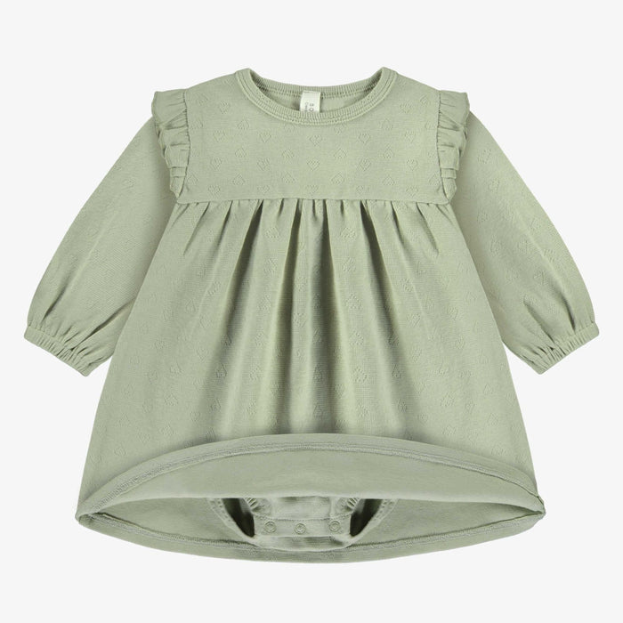 Sage Green Long Sleeves Dress in Pointelle Jersey