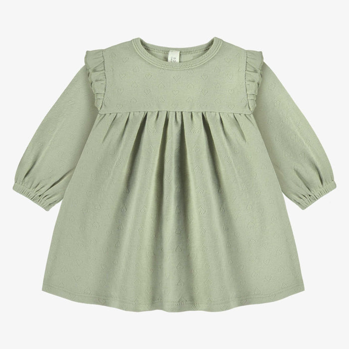 Sage Green Long Sleeves Dress in Pointelle Jersey