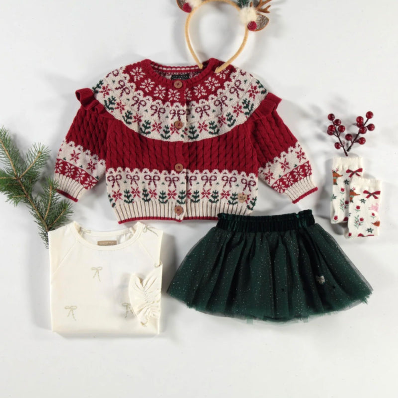 Green Sequin Skirt + Cream Top Set