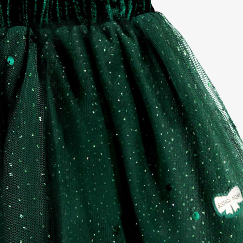 Green Sequin Skirt + Cream Top Set