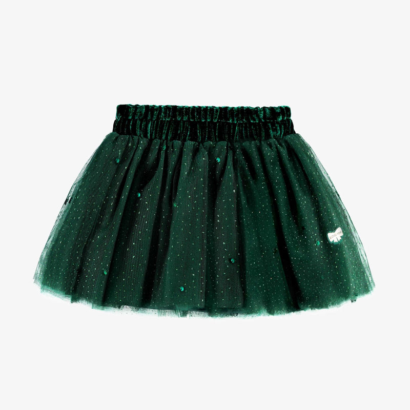 Green Sequin Skirt + Cream Top Set