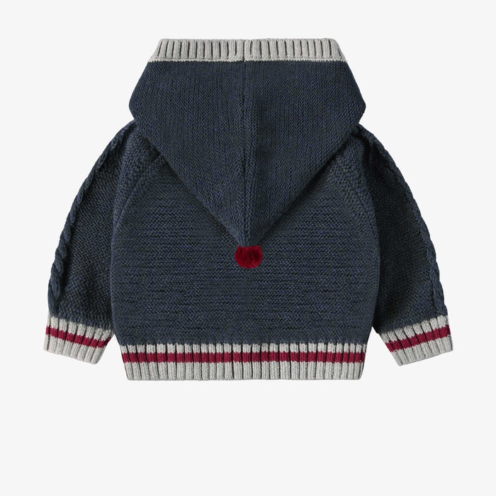 Knit Cardigan with Braided Pattern + Hood