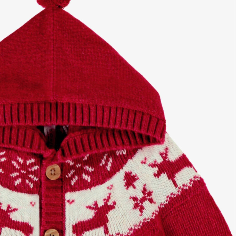 Red Knit Cardigan Set, Jacquard Winter Deer