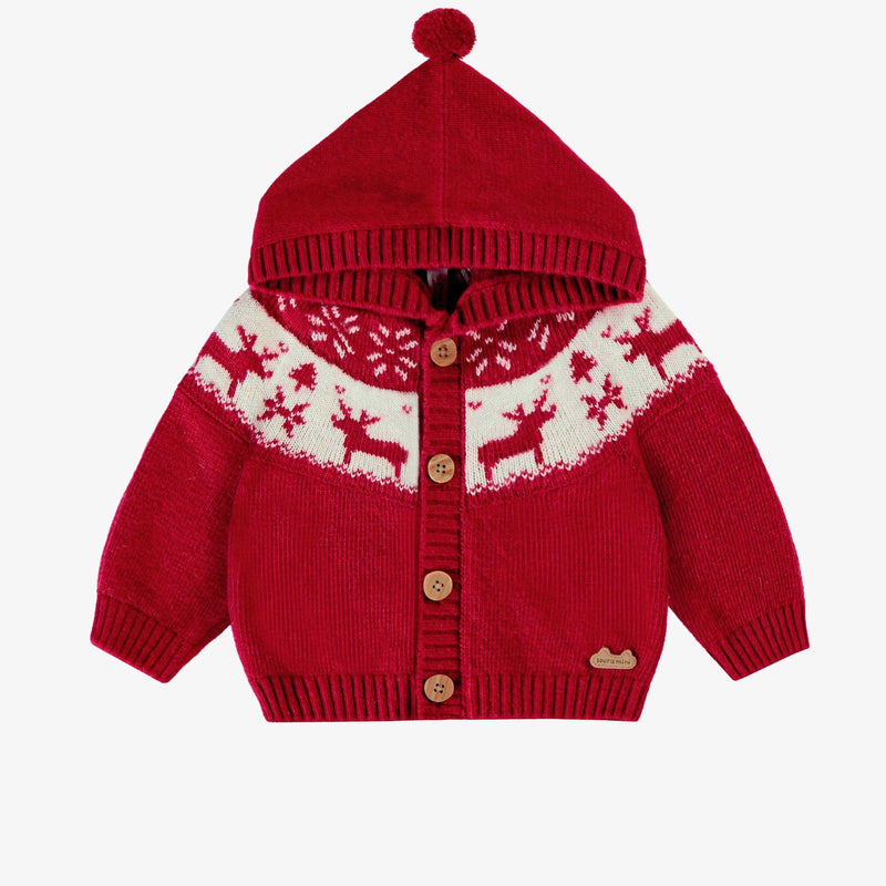 Red Knit Cardigan Set, Jacquard Winter Deer