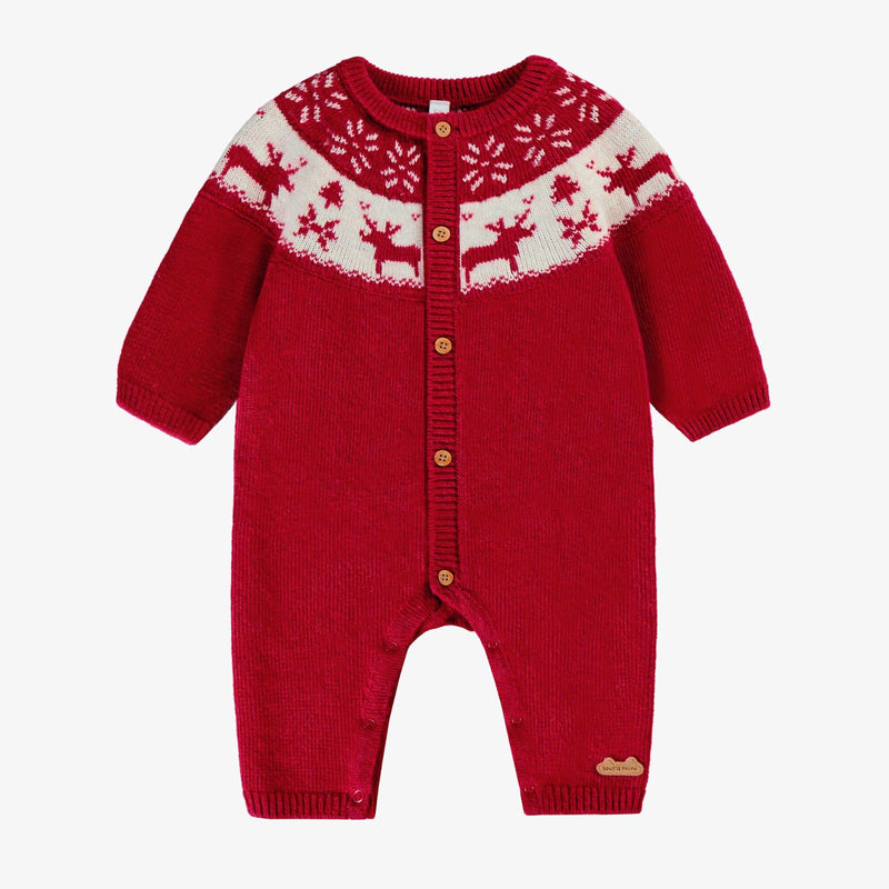 Red Knit One-Piece, Jacquard Winter Deer