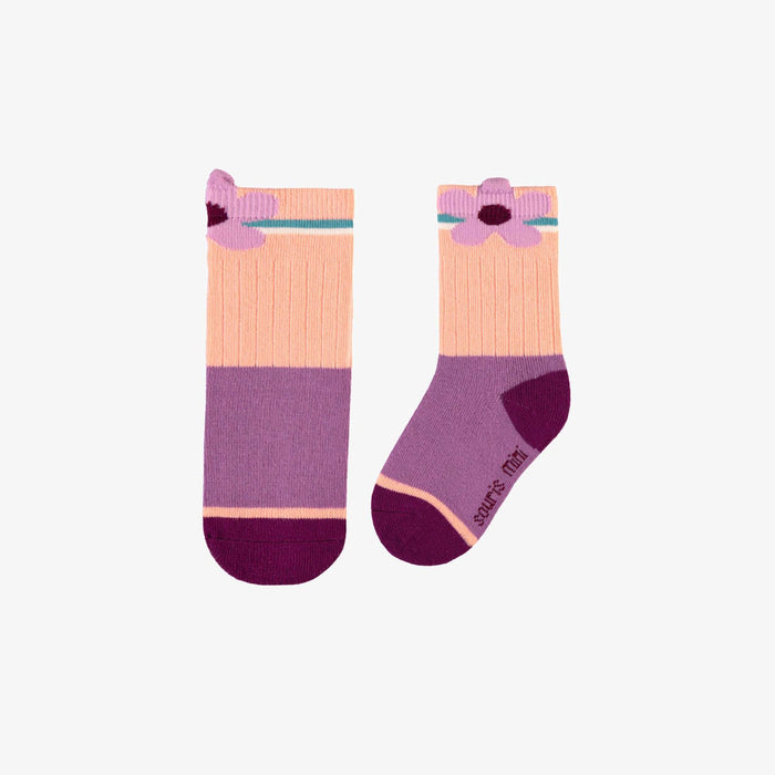 Peach + Mauve Socks with A Flower