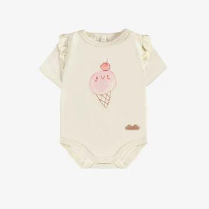 Organic Cotton Short Sleeves Bodysuit, Cream Ice Cream