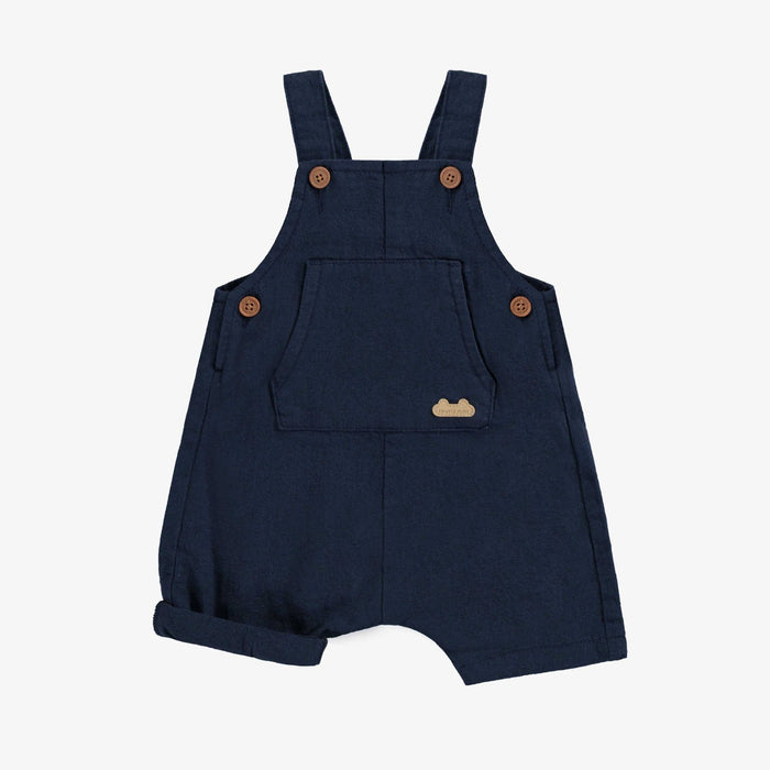 Linen + Cotton Loose Navy Short Overall