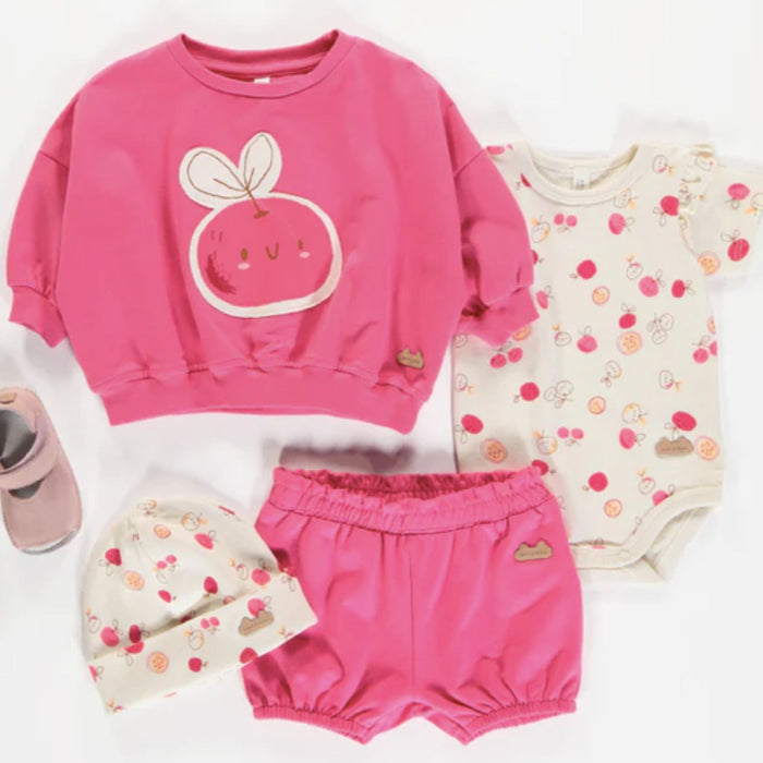 Organic Cotton Bodysuit, Pink Cherries