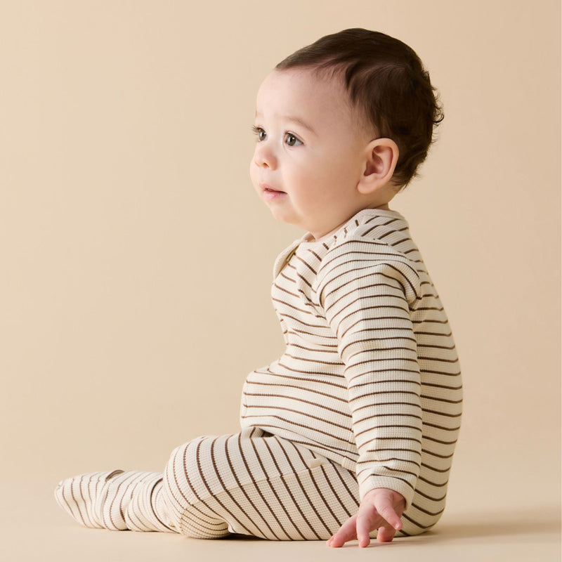 Nutmeg Stripe Organic Waffle Zipsuit