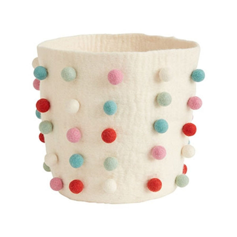 Wool Felt Pom Basket, Multi Coloured