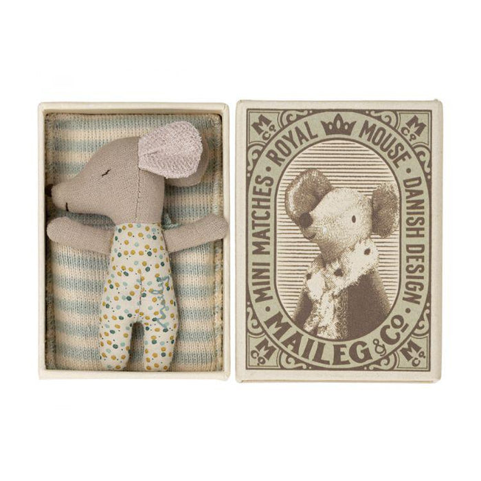 Maileg Baby Mouse, Sleepy/Wakey in Matchbox-Simply Green Baby