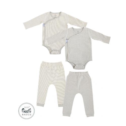 Nest Designs Organic Cotton Long Sleeve Kimono + Harem Pant Set - Dark Grey-Simply Green Baby