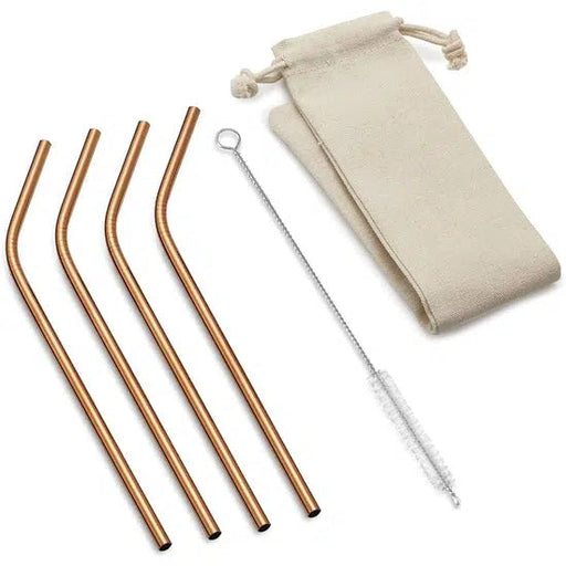 Fox Run Reusable Copper Bent Drinking Straws Set-Simply Green Baby