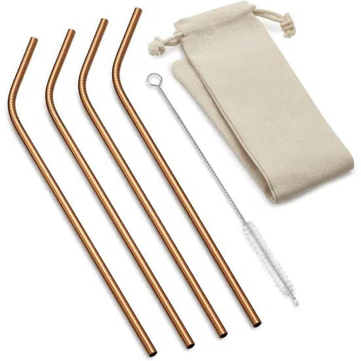 Fox Run Reusable Copper Bent Drinking Straws Set-Simply Green Baby