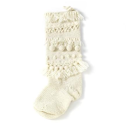 Hand Knit Stocking - Pom Pom in Cream-Simply Green Baby