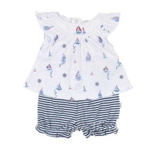 Kissy Kissy Sunsuit Set - Topsail Blue Stripe-Simply Green Baby