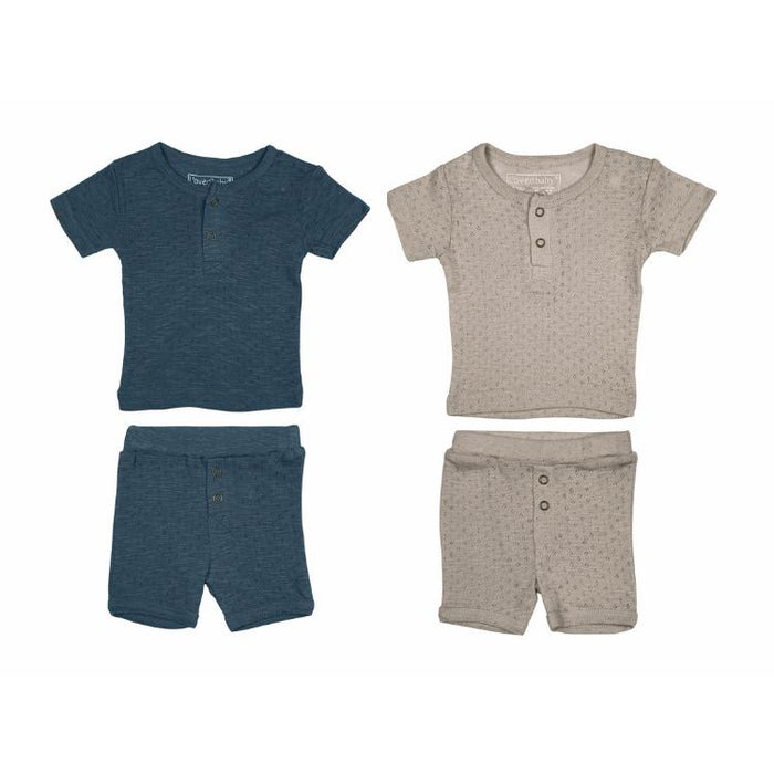 L'ovedbaby Pointelle Henley Tee + Short Set-Simply Green Baby