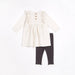 Petit Lem Organic Ruffled Dress with Knit Leggings, Heather Oatmeal-Simply Green Baby