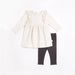 Petit Lem Organic Ruffled Dress with Knit Leggings, Heather Oatmeal-Simply Green Baby