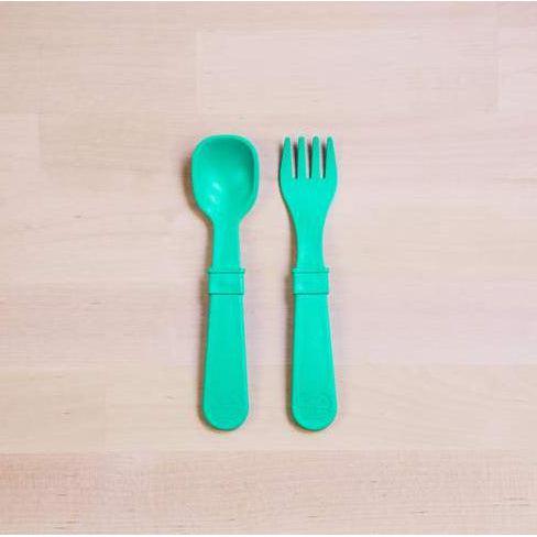 Re-Play Toddler (Fork + Spoon) Utensil Set-Simply Green Baby