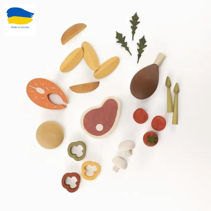 Wooden Play Food Set, Dinner