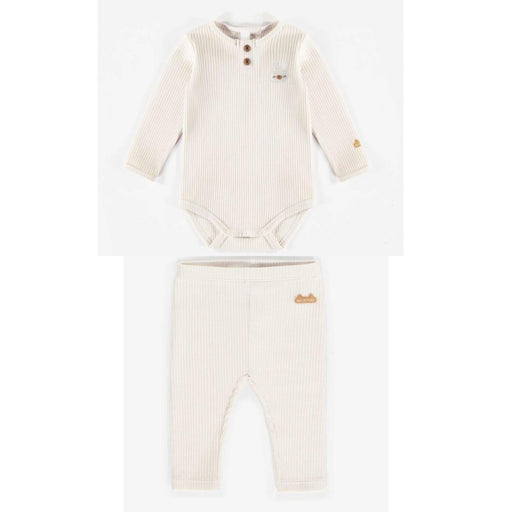 Souris Mini Organic Cotton Henley Collar Bodysuit + Leggings, Cream-Simply Green Baby